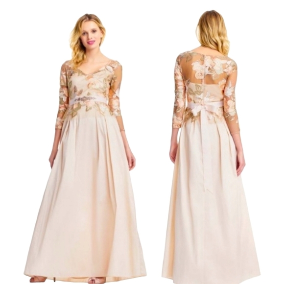 ADRIANNA Papell Peach Mother of the Bride Gown - Picture 1 of 16